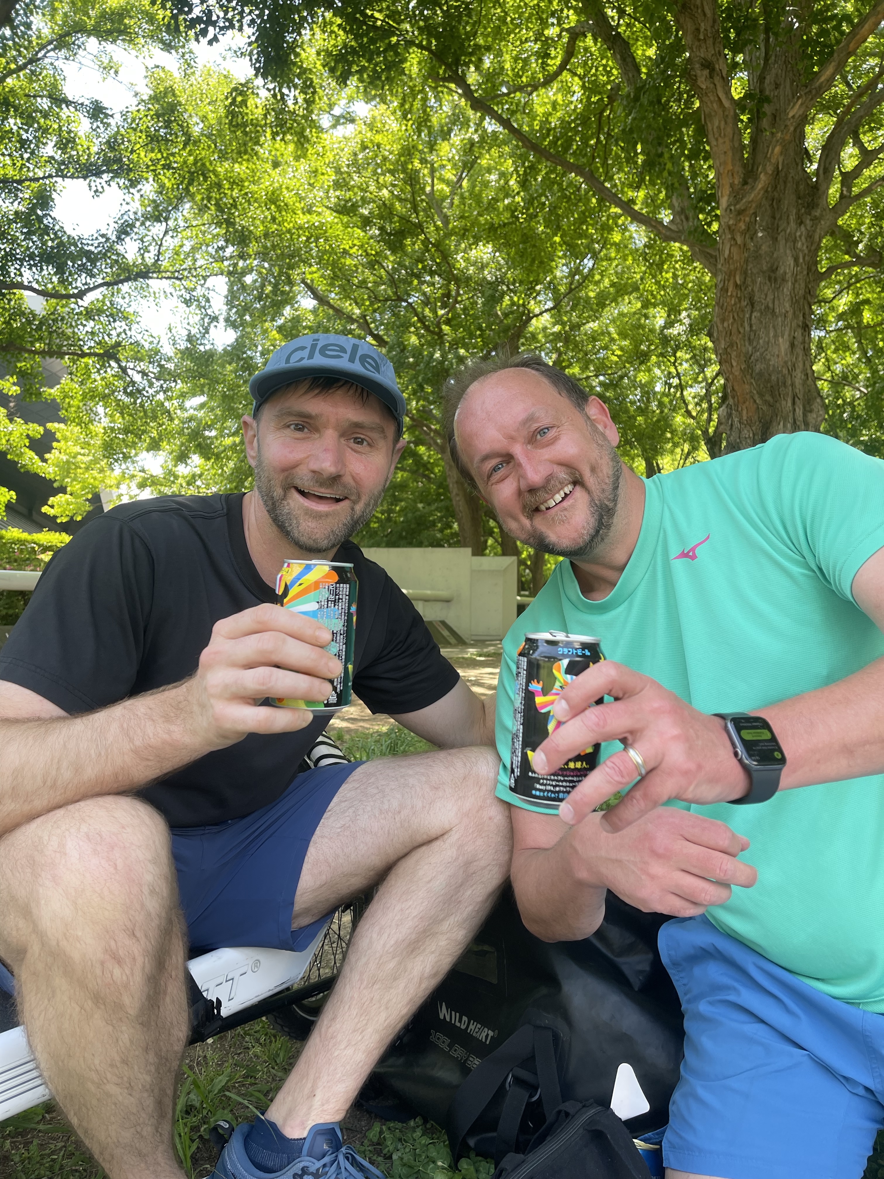 Post-run beers in the park May 2026